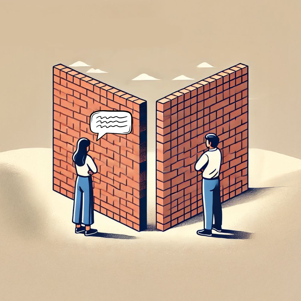 Deux personnes tentent de communiquer malgré un mur qui les sépare